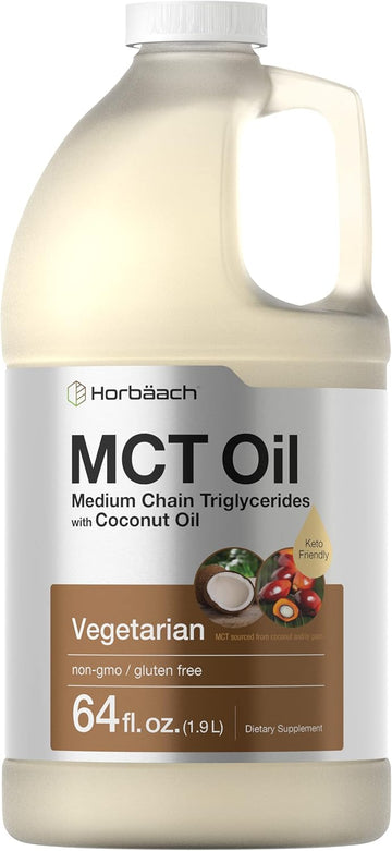 Horbäach Mct Oil 64 Oz | 100% Pure | Blends With Coffee, Tea, Juice And Liquids | Value Size Unflavored Formula | Keto, Vegetarian, Non-Gmo, And Gluten Free