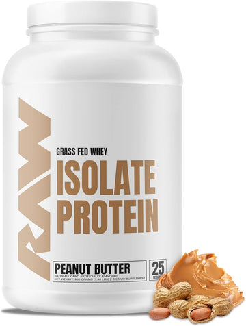 Raw Whey Isolate Protein Powder, Peanut Butter - 100% Grass-Fed Sports Nutrition Protein Powder For Muscle Growth & Recovery - Low-Fat, Low Carb, Naturally Flavored & Sweetened - 25 Servings