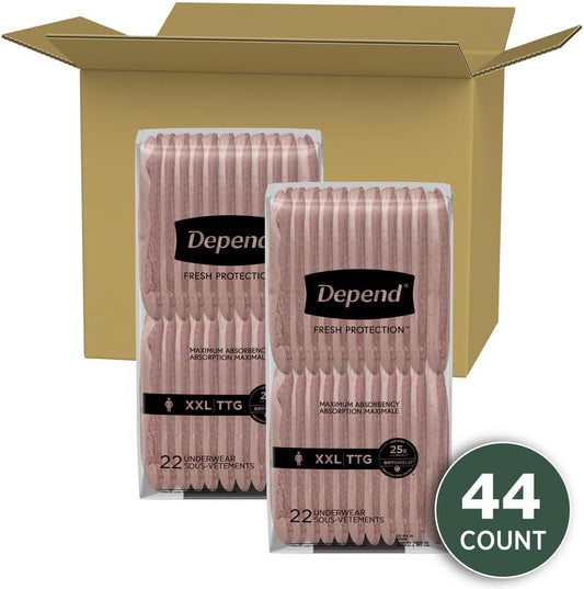 Depend Fresh Protection Adult Incontinence Underwear for Women (Formerly Depend Fit-Flex), Disposable, Maximum, Extra-Extra-Large, Blush, 44 Count (2 Packs of 22), Packaging May Vary