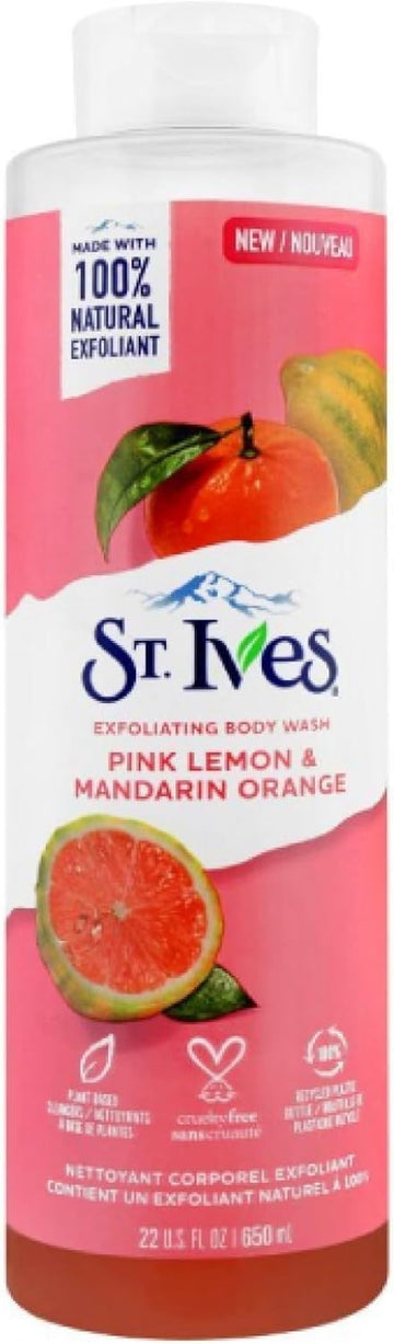 St. Ives Radiant Skin Exfoliating Shower Gel (650Ml) Pink Lemon And Mandarin Orange Made With Plant-Based Cleansers & 100% Natural Extracts 16 Oz Body Wash