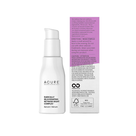 Acure Radically Rejuvenating Retinoid Overnight Complex, Moisturizer Night Treatment, Fight Wrinkles & Anti-Aging Support With Plant Squalane, Polyglutamic Acid & Hyaluronic Acid 100% Vegan -1.7 Fl Oz