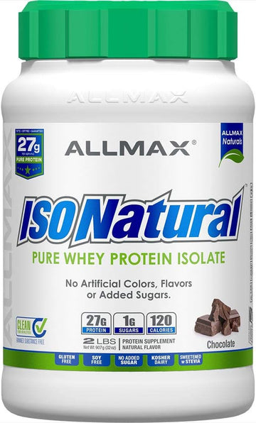 ALLMAX ISONATURAL Whey Protein Isolate, Chocolate - 2 lb - 27 Grams of