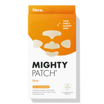 Mighty Patch Face From Hero Cosmetics - Xl Hydrocolloid Mask For Acne, 5 Large Pimple Patches For Zit Breakouts On Nose, Chin, Forehead & Cheeks - Vegan-Friendly, Not Tested On Animals (1 Count)