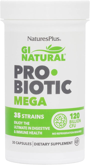 Natures Plus Gi Natural Probiotic Mega - 30 Capsules, Pack Of 2 - Digestive & Immune Health - Gluten Free - 60 Total Servings