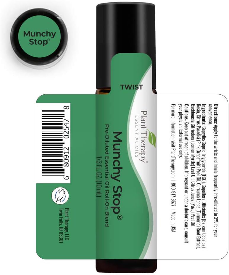 Plant Therapy Munchy Stop Essential Oil Blend Pre-Dilute Roll-On 10 mL (1/3 oz) 100% Pure, Therapeutic Grade : Health & Household