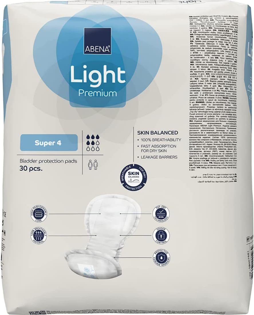 ABENA Light Incontinence Pads, Eco-Labelled Women's Pads Adults, Breathable and Comfortable with Fast Absorption and Protection, Light Maxi 4, White, 1000 ml, 30 PK : Amazon.co.uk: Health & Personal Care