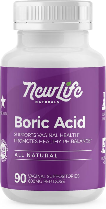 Newlife Naturals - Medical Grade Boric Acid Vaginal Suppositories - 600Mg - 100% Pure Womens Ph Balance Pills - Yeast Infection, Bv - 90 Capsules: Made In Usa