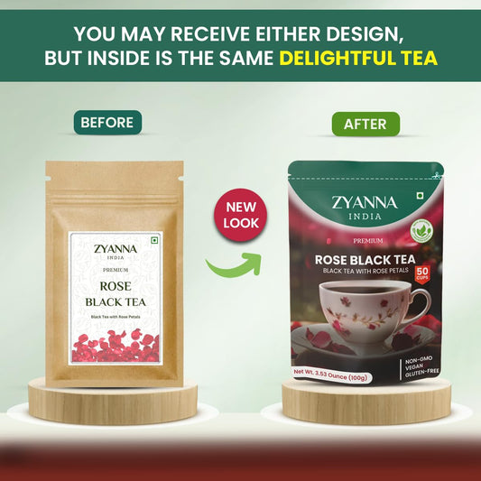 Zyanna Rose Petals Black Tea, Premium Loose Leaf Black Tea With Rose Petals, Loose Leaf With Natural Ingredients 3.53Oz-100G-50 Cups (Brew Hot Or Iced Tea)