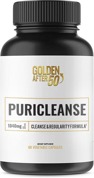 Golden After 50 Puricleanse - Cleanse And Regularity Support - 60 Capsules, 1040Mg - Gut Cleanse And Fiber Supplement With Senna Leaf Extract, Psyllium Husk Powder And Probiotics For Men And Women