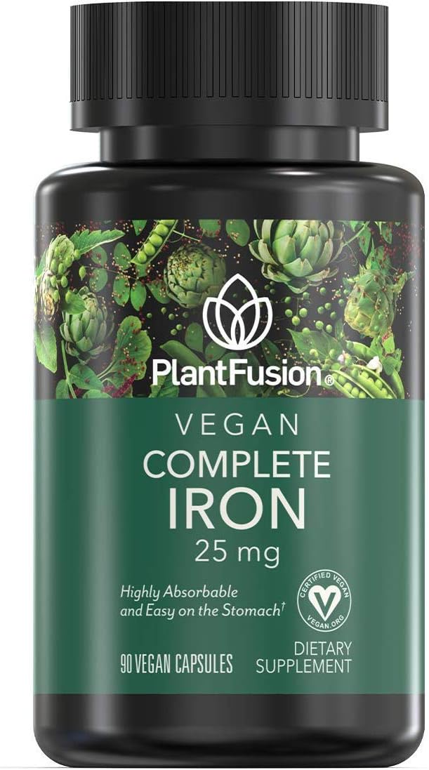 PlantFusion Vegan Iron Supplements from, Premium Plant Based Iron Supplements for Women and Men (25mg), Plus Folate & B12, 90 Veggie Capsules