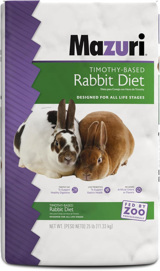 Mazuri | Nutritionally Complete Timothy Hay-Based Rabbit Food | 25 Pound (25 Lb.) Bag