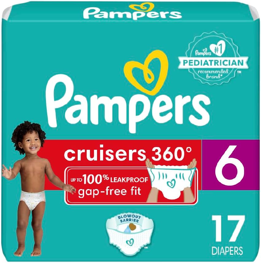 Pampers Cruisers 360 Diapers - Size 6, 17 Count, Pull-On Disposable Baby Diapers, Gap-Free Fit