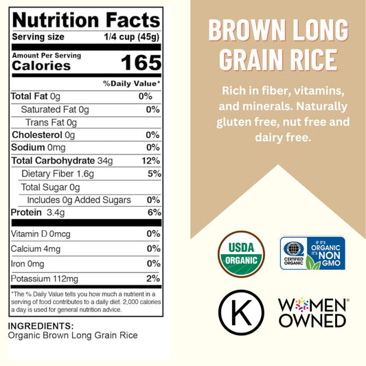 Mountain High Organics - 5 lb Bag (Pack of 6), Certified Organic Brown Long Grain Rice, Non GMO, Vegan, Bulk Dried Brown Long Grain Rice, Plant Based Protein and Fiber