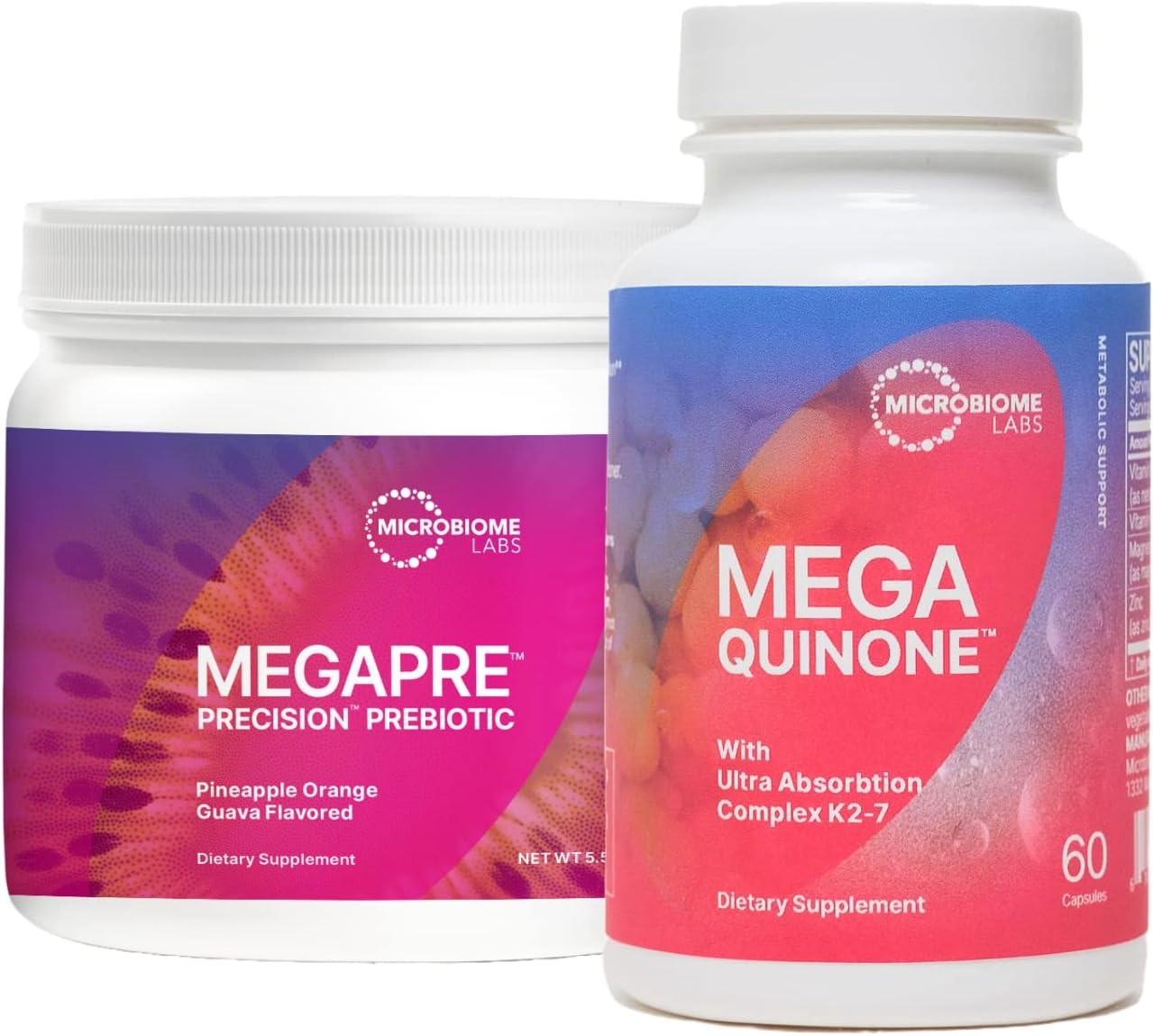Microbiome Labs Bone Health Support Bundle - Megaquinine Complete Vitamin K Supplement K1 & K2 Mk-7 (60 Capsules) + Megapre Prebiotic Powder (2.1Oz)