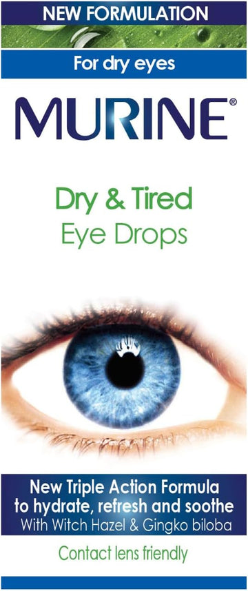 Murine Dry & Tired Eye Relief Eye Drops With A Triple Action Formula That Hydrate, Refresh And Relieve Dry Or Tired Eyes, New Formulation,15Ml (Pack Of 2)