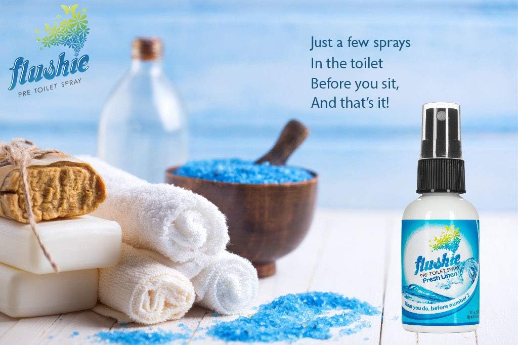 Flushie Pre-Toilet Sprays for Poop Travel Size Toiletries Bathroom Spray for Poop Spray for Toilet Deodorizer Traveling Essentials Poop deodorizer Poop Odor eliminator 8oz 1 Pack (Fresh Linen, 2 Pack) : Health & Household