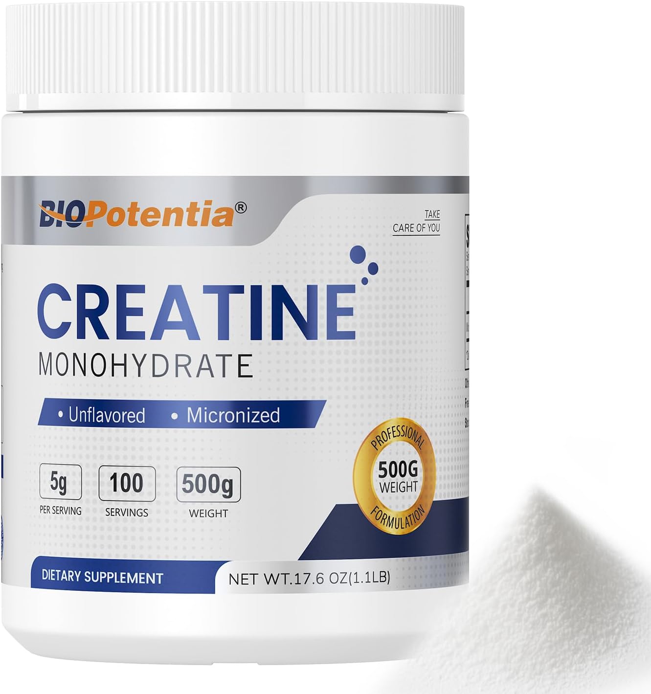 Creatine Monohydrate Micronized Powder 100 Servings, Vegan Creatine 500G, Pre/Post-Workout, Easy Absorption, Gluten Free, 5000Mg Per Serv (5G) - 17.6 Oz