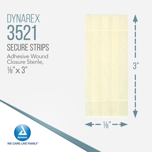 Dynarex Wound Closure Strips - Sterile, Provides Sterile Support To Small Cuts & Skin With Sutures, Stitches, & Staples And Aftercare, White, 1/8” X 3” - 1 Box Of 50 Strips