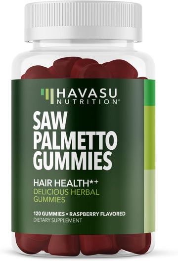 Saw Palmetto For Men Gummies - Saw Palmetto Supplement And Dht Blocker For Hair Health & Male Patterned Balding - Saw Palmetto Hair Supplement For Men - 120 Raspberry Vegan Mens Hair Gummies