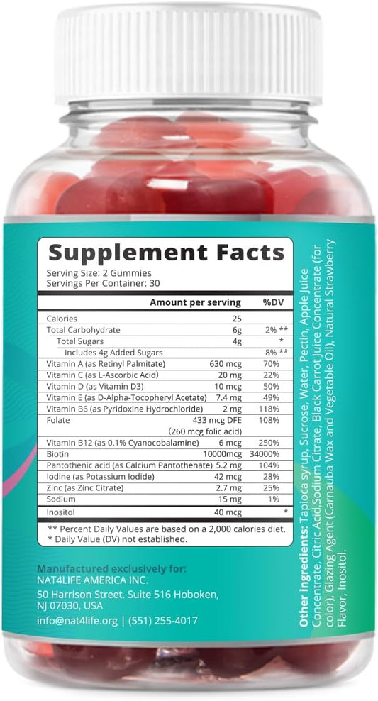 Belive Biotin Gummies With Multivitamins, Folate, Inositol – Supports Hair Growth, Healthy Skin & Nails – Vegan, Pectin Based – Strawberry Flavor (1)