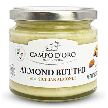 Almond Butter, Sweet Creamy Almond Spread, (6.35Oz - 180 G). Product Of Italy, Made In Sicily. Non-Gmo, Campo D'Oro