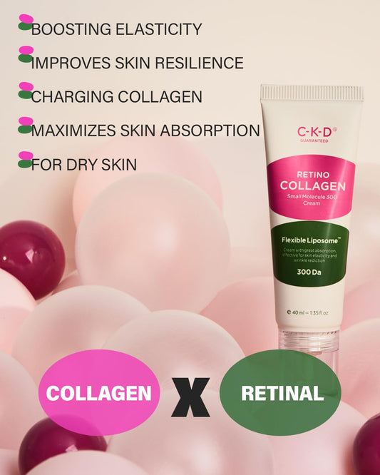 Ckd Retino Retinal And Collagen Molecule 300 Anti-Wrinkle Firming Face Cream 40Ml (1.35 Fl.Oz.) - Low Molecular Weight ?Water Soluble Collagen (53%) Day & Night For Saggy Skin, Reduces Fine Lines