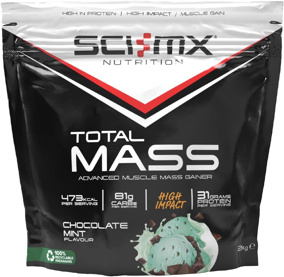 Sci-Mx Total Mass - Advanced Muscle Mass Gainer Protein Powder - Muscle Growth & Weight Gain - Chocolate Mint • 32G Protein + 473 Calories Per Serving • 2Kg