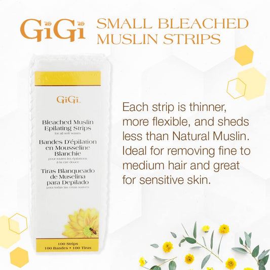 GiGi Small Bleached Muslin Epilating Strips for Hair Waxing/Hair Removal, 100 Strips