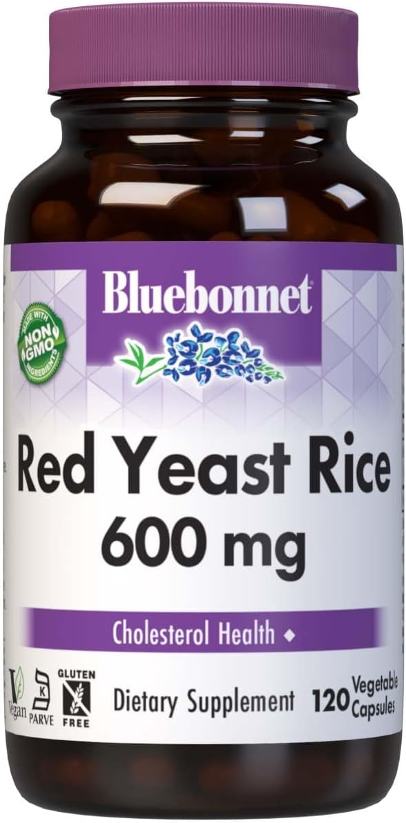 Bluebonnet Nutrition Red Yeast Rice 600 Mg, Heart Health*, Non-Gmo, Vegan, Kosher Certified, Gluten-Free, Soy-Free, Dairy-Free, 120 Vegetable Capsules, 120 Servings