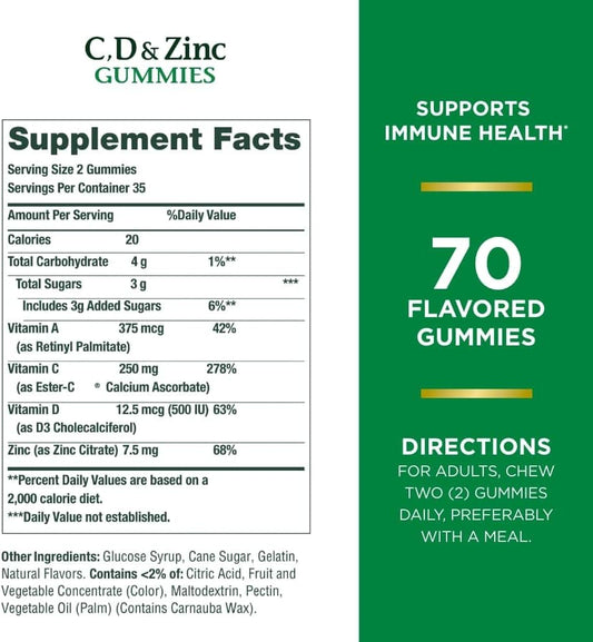 Nature's Bounty C, D, & Zinc Gummies, Immune Support Gummies for Adults, Citrus Berry, 70 Ct