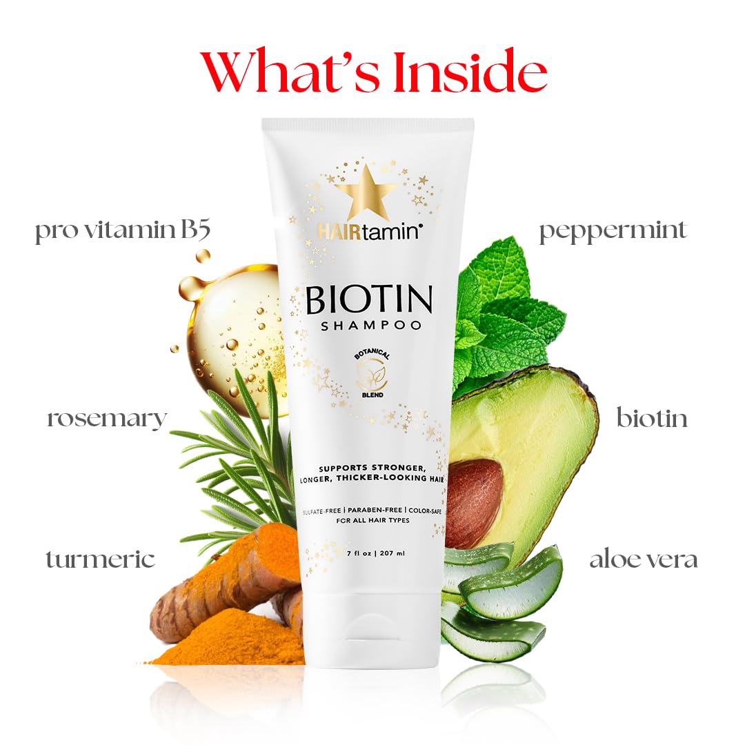 Hairtamin Biotin Shampoo - Helps To Support Stronger, Longer, Thicker-Looking Hair With Sulfate-Free, Hydrating, Vitamin Rich Formula Shampoo, Made With Vitamin B5, Cucumber Extract, Aloe Vera : Beauty & Personal Care