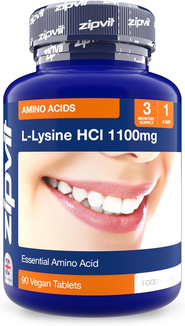 Zipvit L Lysine 1100Mg, 90 Vegan Lysine Tablets, High Strength Essential Amino Acid Supplement, 3 Month Supply For Daily Wellness Support