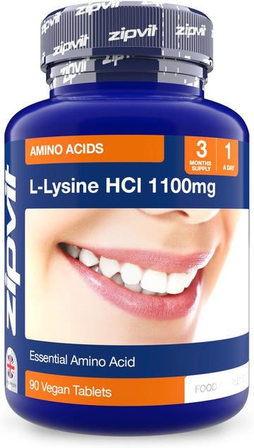 Zipvit L Lysine 1100Mg, 90 Vegan Lysine Tablets, High Strength Essential Amino Acid Supplement, 3 Month Supply For Daily Wellness Support