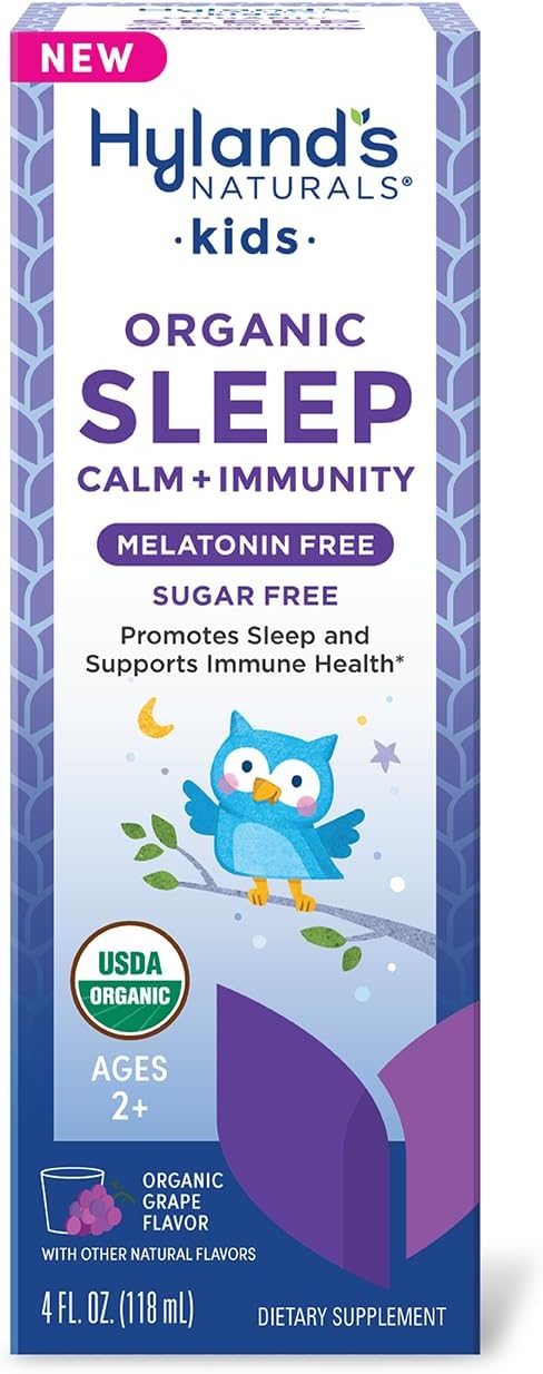 Hyland'S Kids - Melatonin-Free Organic Sleep Calm + Immunity Liquid, Sugar-Free, Promotes Sleep & Supports Immune Health, Ages 2+, Grape Flavor, 4 Fl. Oz