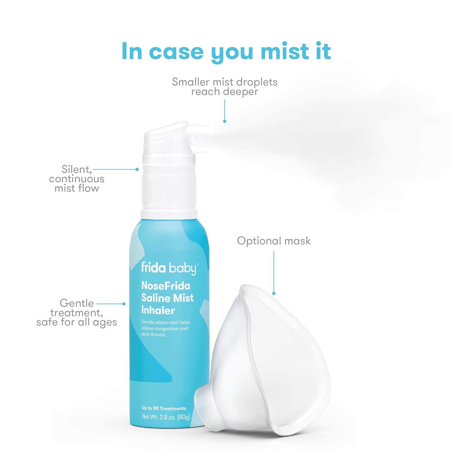 Frida Baby NoseFrida Saline Mist Nasal Inhaler, Allergy Relief and Congestion Relief for Babies + Kids, Nasal Saline Spray, Saline Inhaler Soothes Stuffy Nose and Sore Throat, Includes Optional Mask : Health & Household