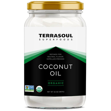 Terrasoul Superfoods Refined (No Coconut Flavor or Scent) Organic Coconut Oil, 2 Pounds (Glass Jar)