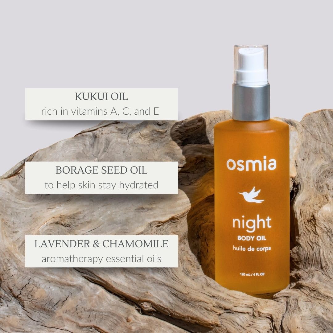 Osmia Skincare - Natural Night Body Oil | Borage Seed, Kukui, Lavender Oils | Nourish, Soothe, Fortify | Clean Beauty For Healthy Skin (4 Fl Oz | 118 Ml) : Beauty & Personal Care