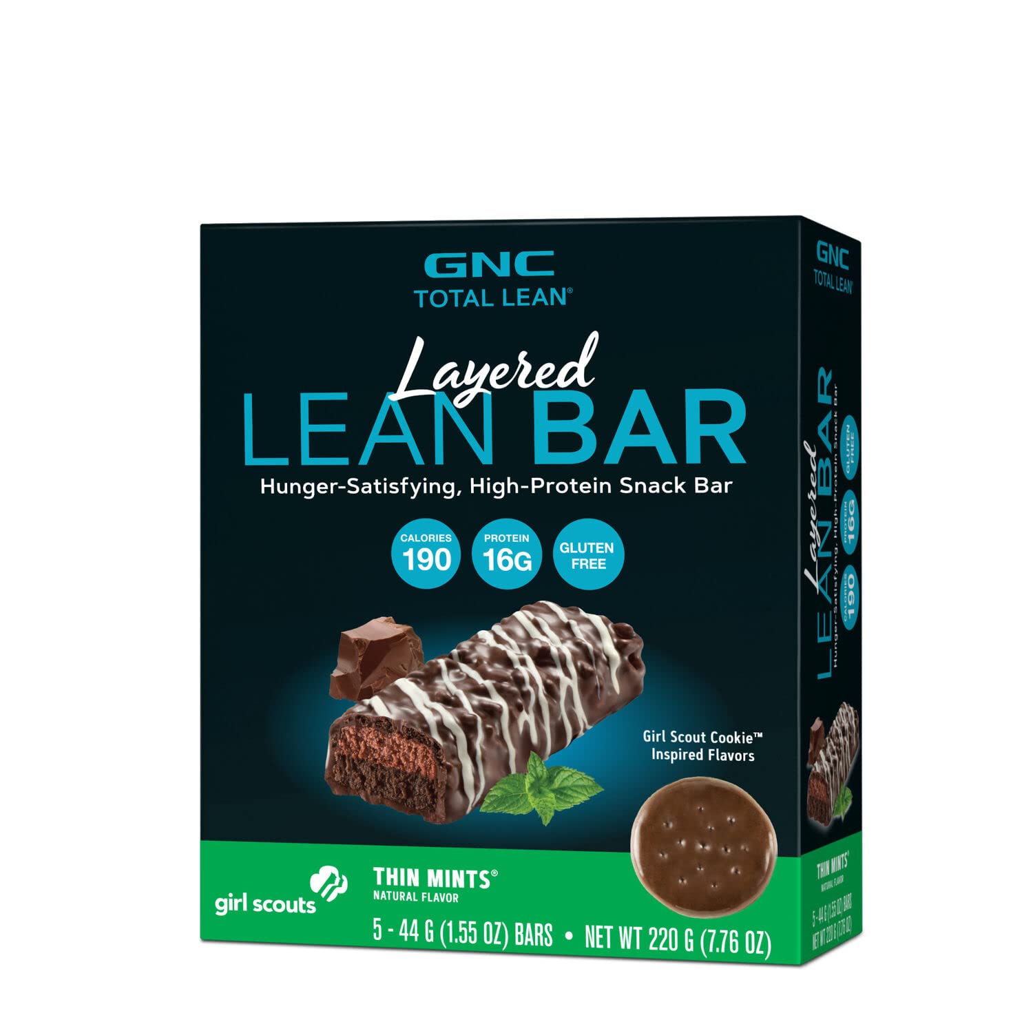 Gnc Total Lean Layered Lean Bar | Hunger Satisfying, High Protein Snack Bar | Girl Scouts Thin Mints | 5 Bars Per Box