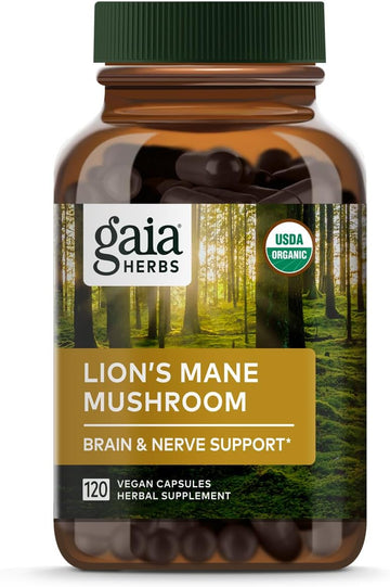 Gaia Herbs Organic Lion’S Mane Mushroom - Brain And Nerve Support Supplement To Help Maintain Neurological Health - With Organic Lion'S Mane Mushrooms -120 Vegan Liquid Phyto-Capsules (120-Day Supply)