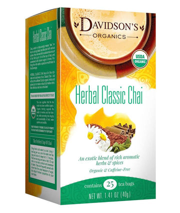 Davidson'S Organics, Herbal Classic Chai, 25-Count Tea Bags, Pack Of 6