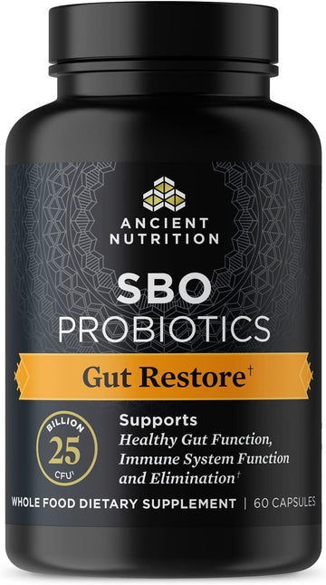 Probiotics By Ancient Nutrition, Sbo Probiotics Gut Restore 60 Ct, Promotes Gut Health, Digestive And Immune Support, Gluten Free, Ancient Superfoods Blend, 25 Billion Cfus* Per Serving