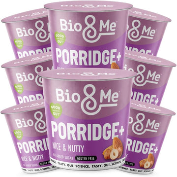 Bio&Me: Apple And Cinnamon Gut-Loving Porridge 8-Pack (8 X 65G Pots) - High In Fibre, Low Sugar - On The Go Breakfast