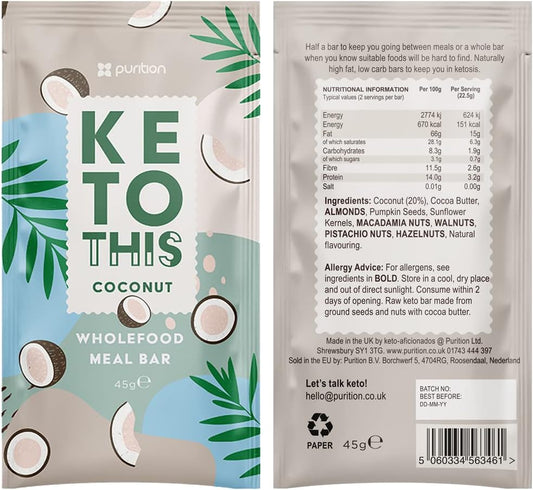Purition Wholefood Meal Bars Mixed Berry Flavour 12 Pack | Vegan & Keto Friendly | No Added Sugar | Premium Low Carb High Fat Keto Meal Bars With Only Natural Ingredients
