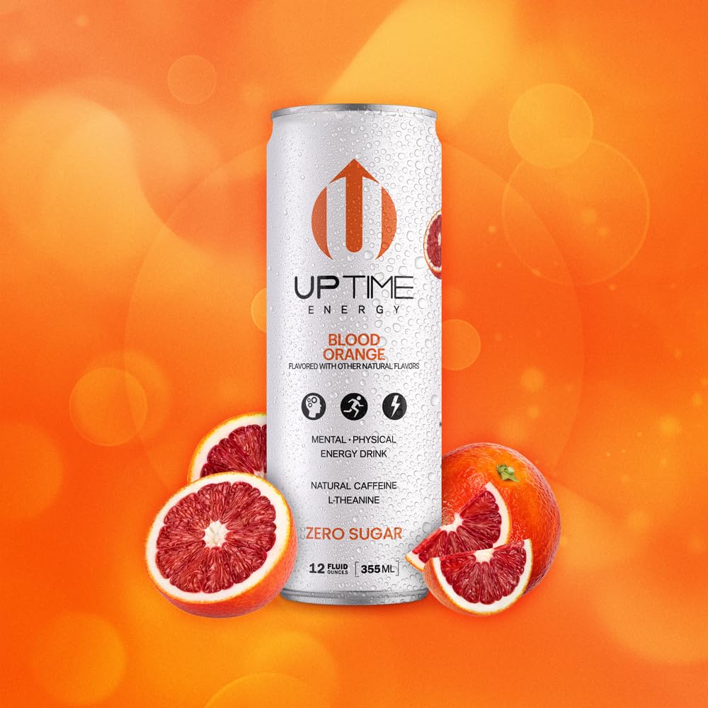 Uptime Energy Drink, Blood Orange Sparkling, 12 Pack, Vitamin C, L Theanine, Calcium, Sugar Free Energy Drinks For Focus Support, 142Mg Of Natural Caffeine, 0 Calories, Clean, Natural, 12 Fl Oz Cans : Grocery & Gourmet Food