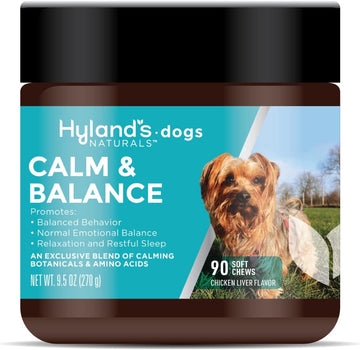 Hyland's Naturals - Dogs - Calm & Balance, 90 Soft Chews, Supports Balanced Behavior, Normal Emotional Balance, Relaxation & Restful Sleep, L-Theanine, GABA & Chamomile, Hemp Free Chicken Liver Flavor
