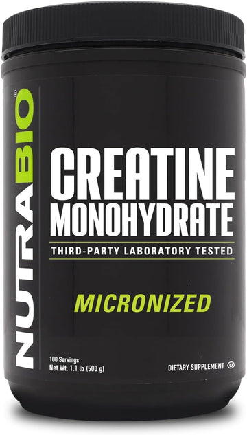 NutraBio Creatine Monohydrate - Micronized Pure Grade - Supports Muscle Energy and Strength - Unflavored, HPLC Tested (500 Grams)
