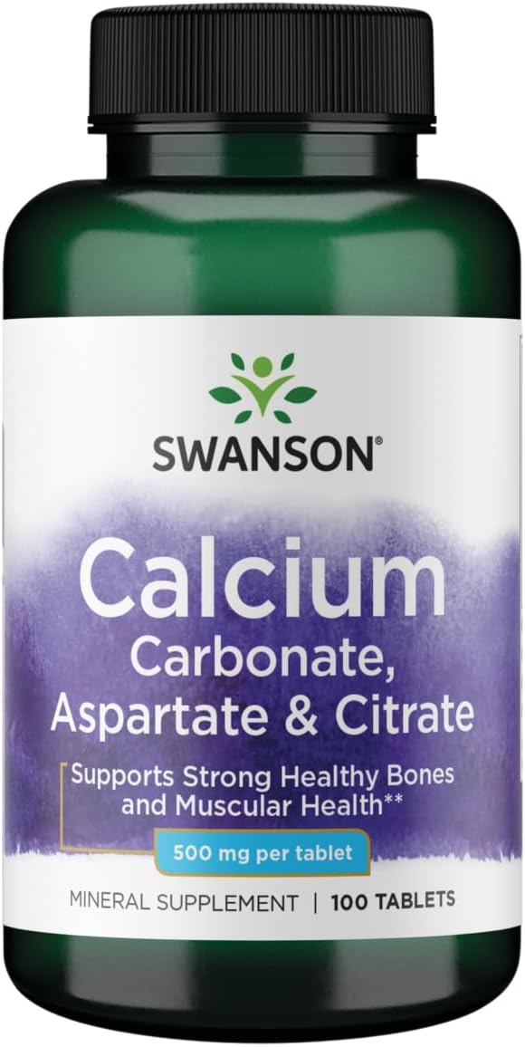 Swanson Calcium (Carbonate Aspartate & Citrate) 500 Milligrams 100 Tabs