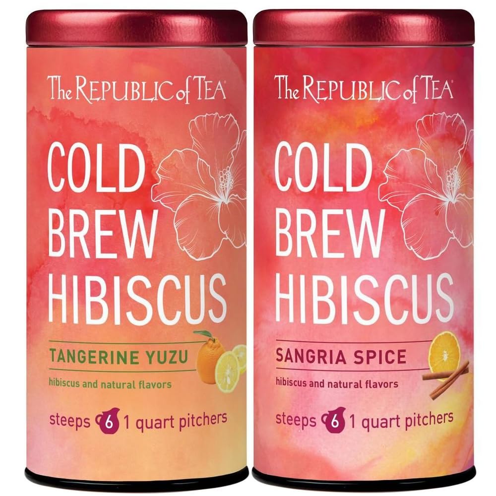 The Republic Of Tea - Cold Brew Iced Tea Bundle - Hibiscus Sangria And Tangerine Yuzu - 12 Quart-Sized Pouches