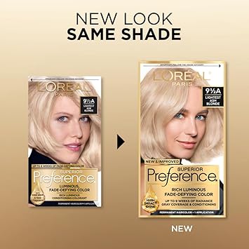 L'Oreal Paris Superior Preference Fade-Defying + Shine Permanent Hair Color, 9.5A Lightest Ash Blonde, Pack Of 1, Hair Dye