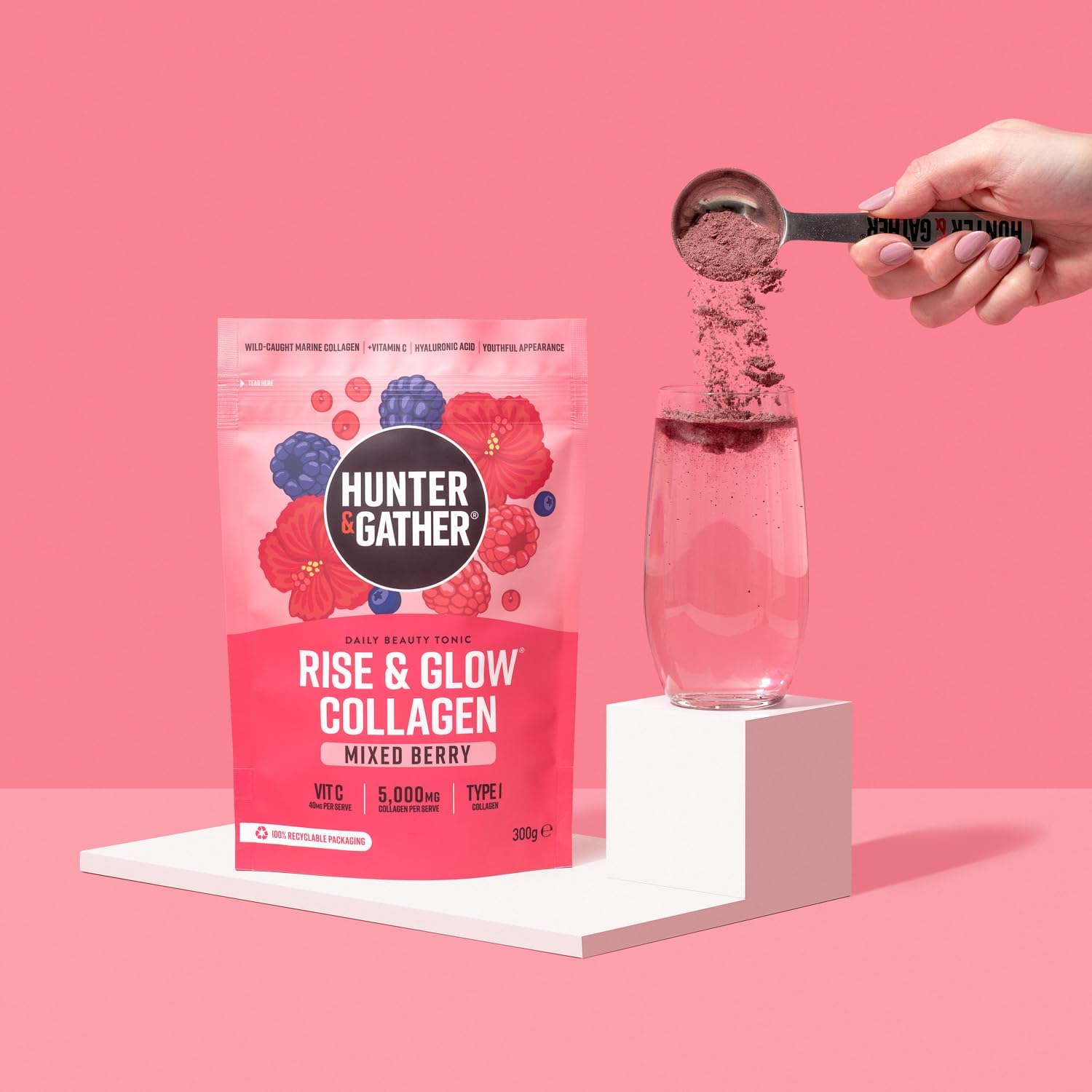 Hunter & Gather Rise & Glow Collagen Daily Beauty Tonic 300g - Mixed Berry - Wild Caught Marine Collagen - Real Food Ingredients with Hyaluronic Acid - Keto, No Added Sweeteners - Just Add Water : Amazon.co.uk: Health & Personal Care